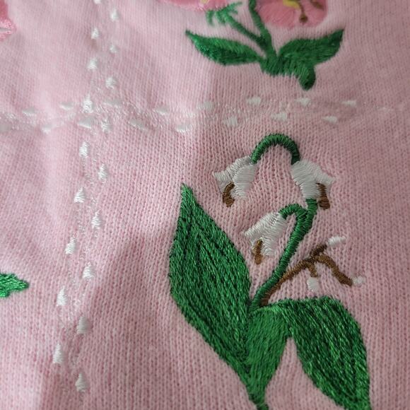 Vintage PBJ Embroidered Sweatshirt Pink Flowers Floral Garden 80s Pastel Small - Picture 16 of 16